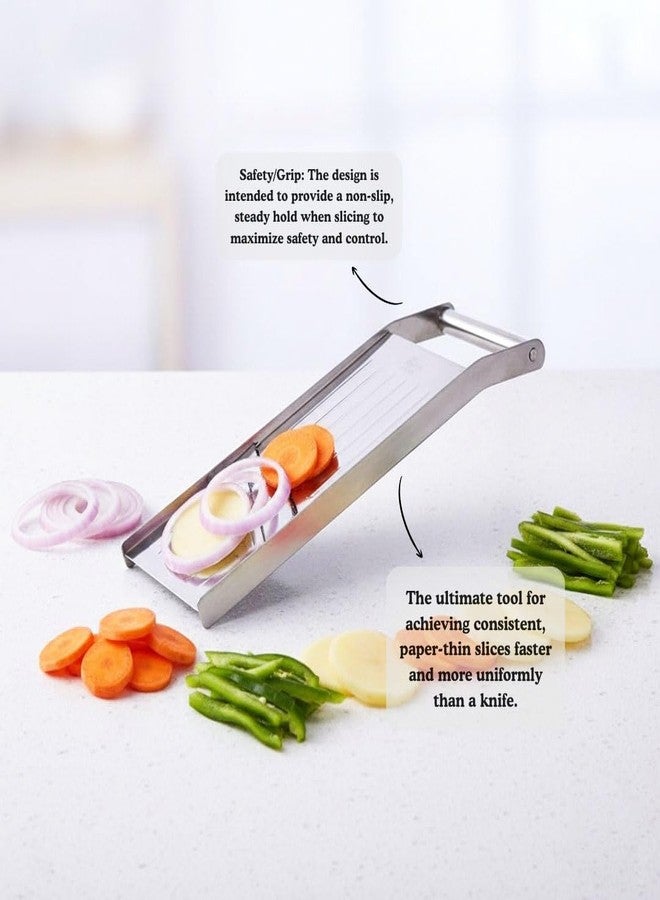 faas Stainless Steel Slicer/Plain Slicer/Potato Slicer/Manual Potato Chips Cutter/Vegetable Cutter/Mandoline Slicer for Kitchen with Safety Holder Kitchen Tools (Full Steel Slicer-1pcs) - Image 4